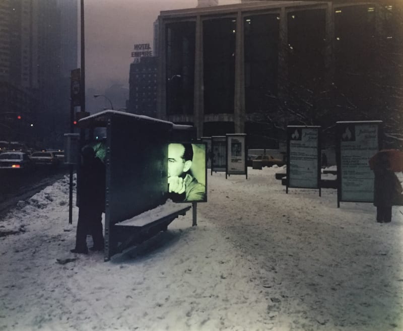 Dennis Adams, 1983. Lincoln Center Plaza, NY. "Bus Shelter I". Photo by Max Kozloff, 1983