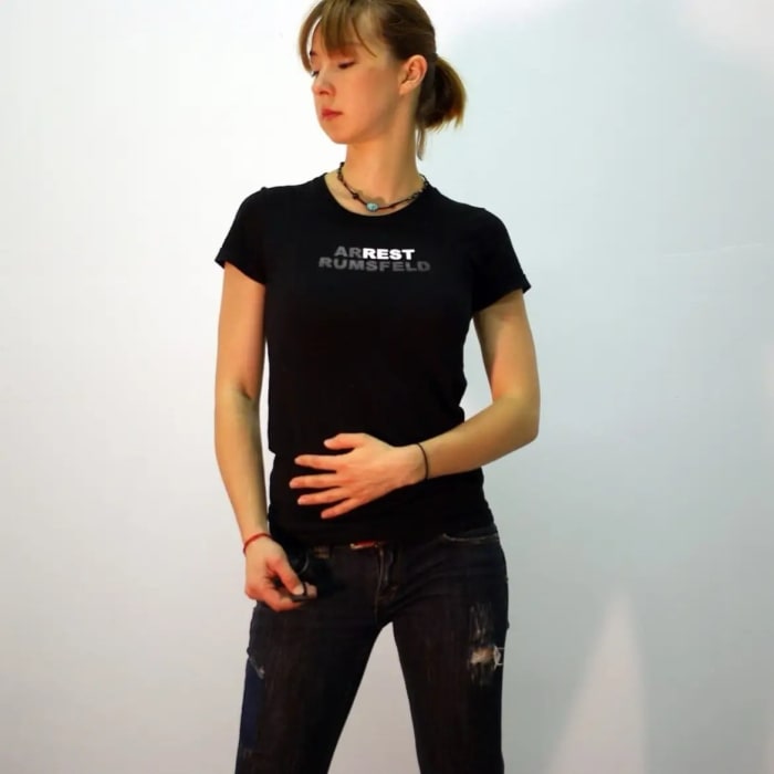 Yulia Pinkusevich, 2010. Arrest Rumsfeld Shirt