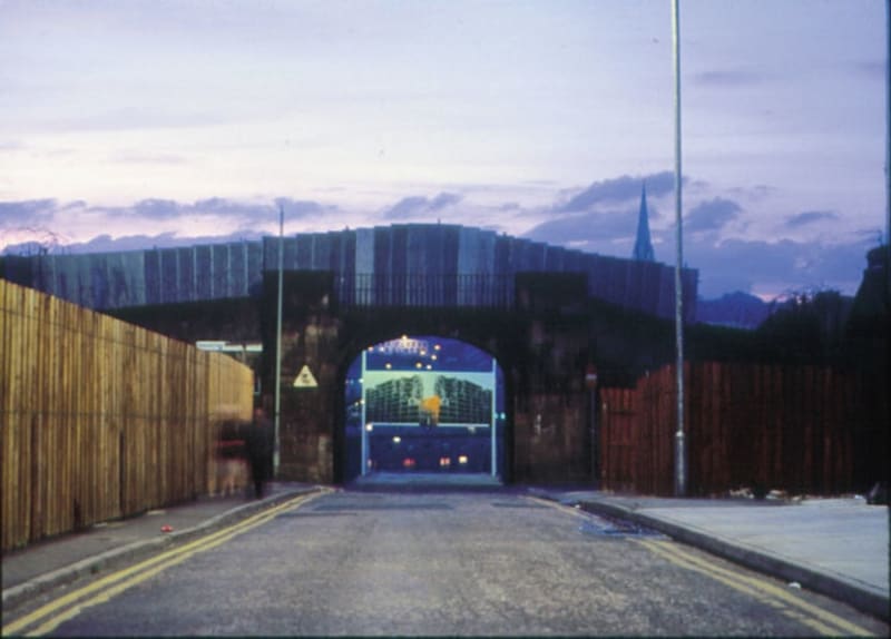 Dennis Adams, 1990. Butcher Gate and Waterloo Street, Derry, Northern Ireland. "Siege", 1990