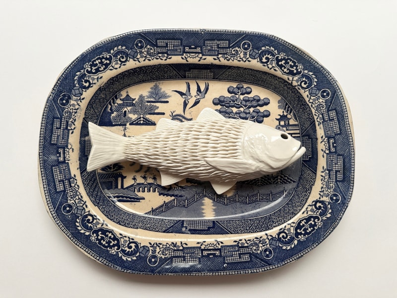 Ikuko Iwamoto, “I ate lots of plastics, and now I am your dinner. Enjoy!” (Seabass-right-hand-side), 2025