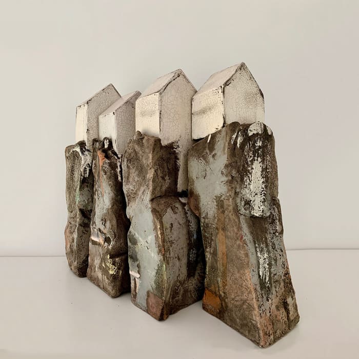Rowena Brown, Set of four houses on rocks , 2019