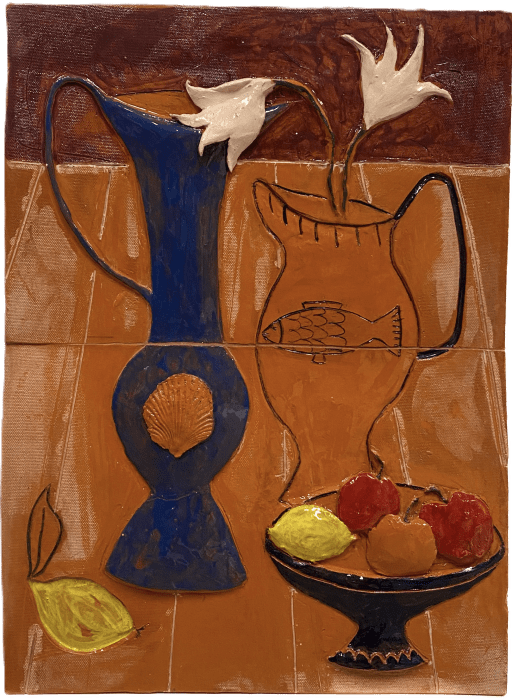 Sofie Steegen, Still life: vases and fruit I, 2025