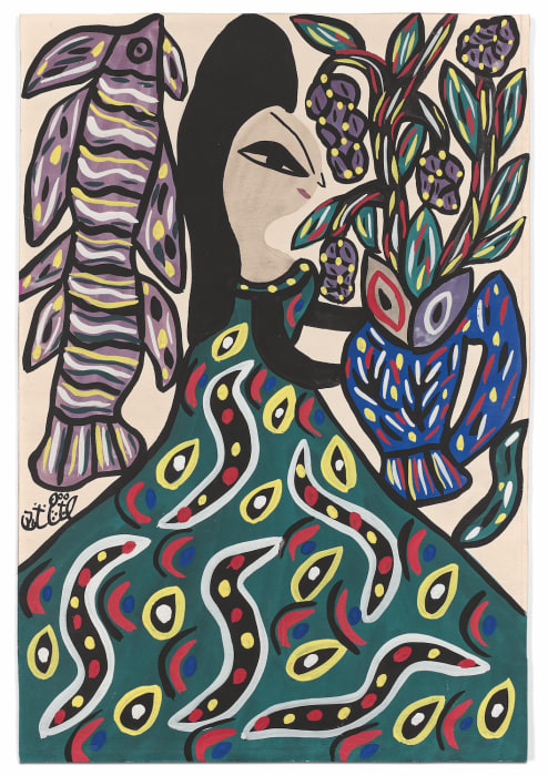 Baya Mahieddine, Femme et poisson, 1974