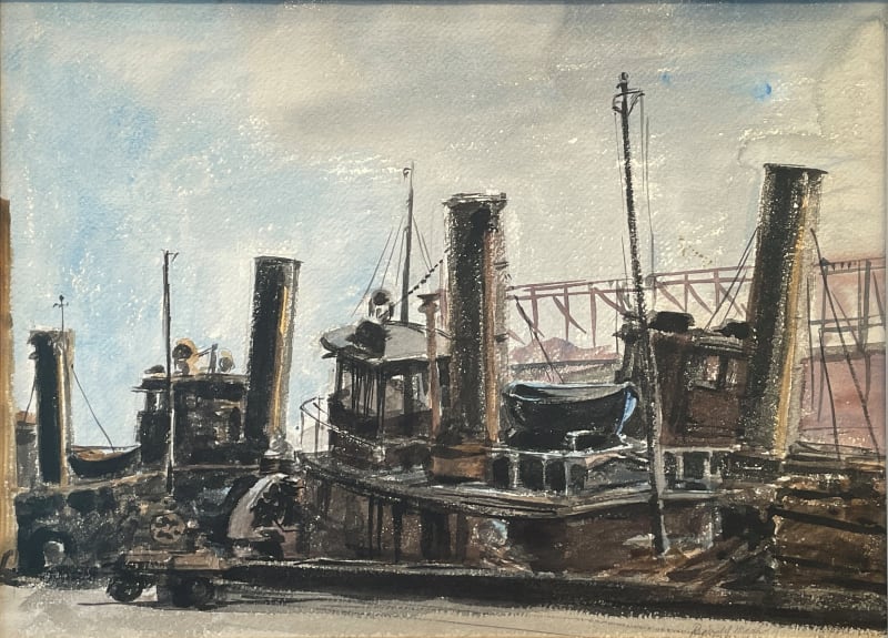 Reginald Marsh, Tugboat at Dock, circa 1937