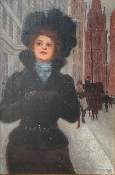 Herman N. Hyneman, Elegant Lady in Winter, Trinity Church, New York City