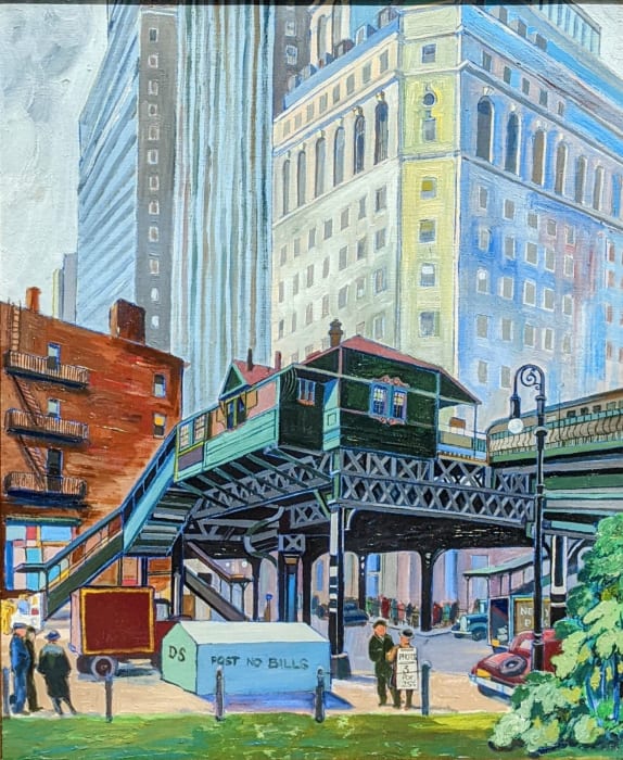 William Sharp, Elevated Train Station, Lower Broadway and the Battery, 1936