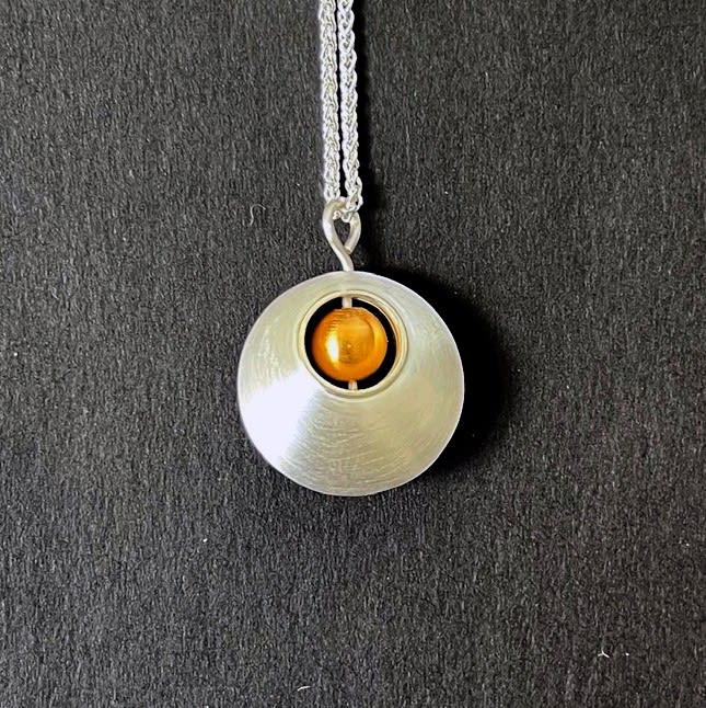 Hannah Souter, Satin / gold plated bead pendant, 2024
