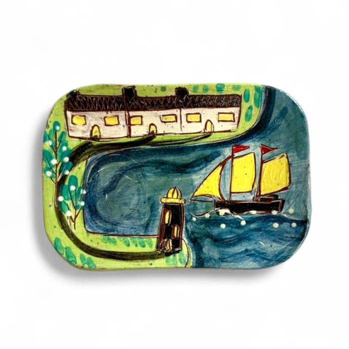 Anne Barrell, Black Lighthouse and Sails - Postcard Plate, 2025