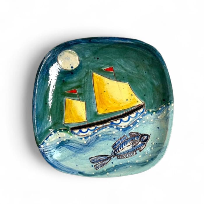 Anne Barrell, Lifeboat at Night - Small Square Plate, 2025