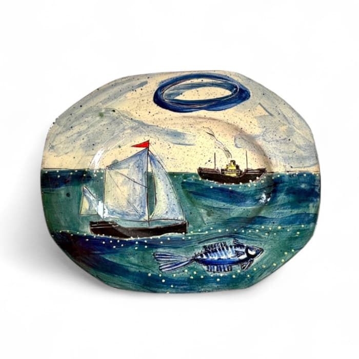 Anne Barrell, Working Harbour - Octagonal Platter, 2025