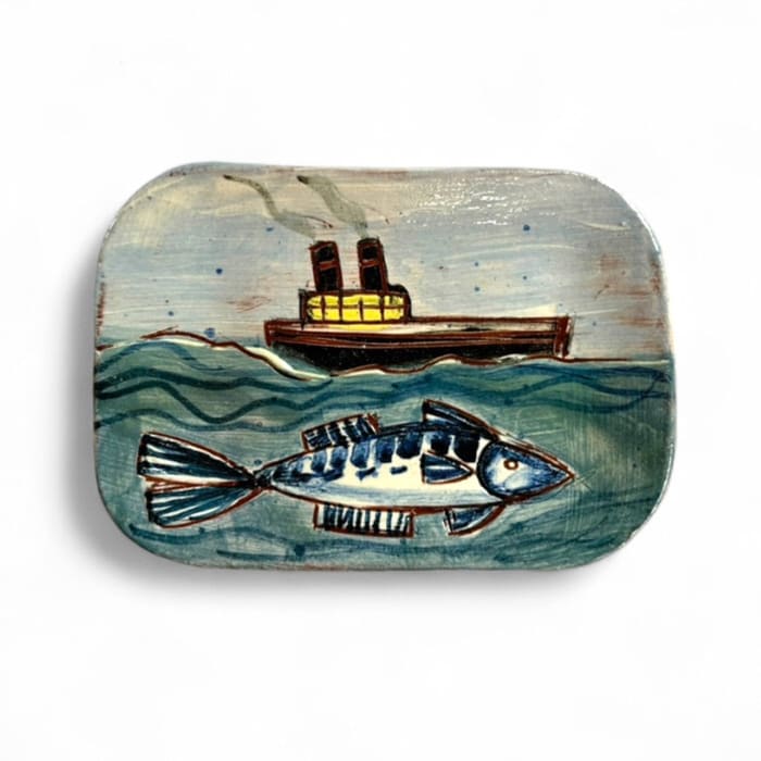 Anne Barrell, Working the Seas - Postcard Plate, 2025