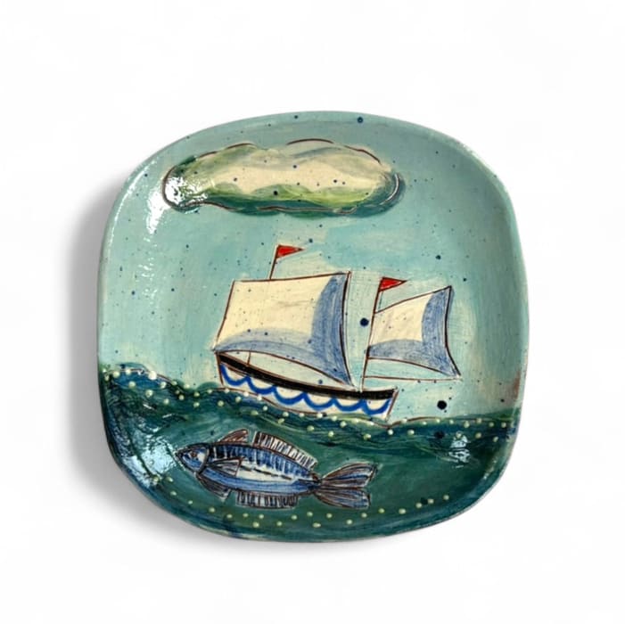 Anne Barrell, Lifeboat at Light - Small Square Plate, 2025