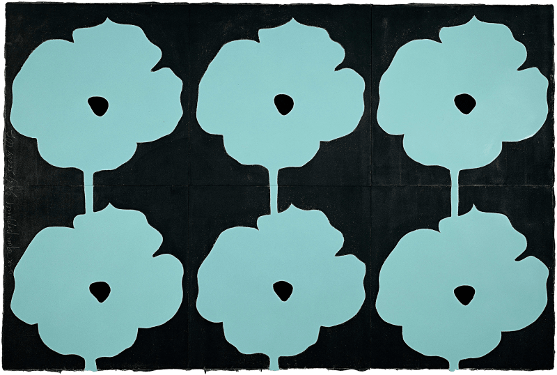 Donald Sultan, Six Aqua Poppies July 3 2004, 2004