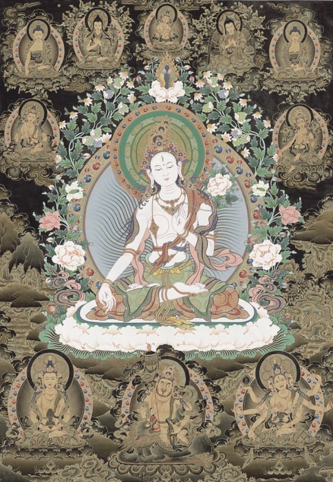 Niangben , White Tara (Black Gold with Colors)