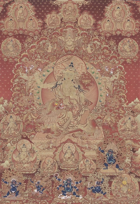 Niangben , Manjushri Bodhisattva (Red Tangka) (2)
