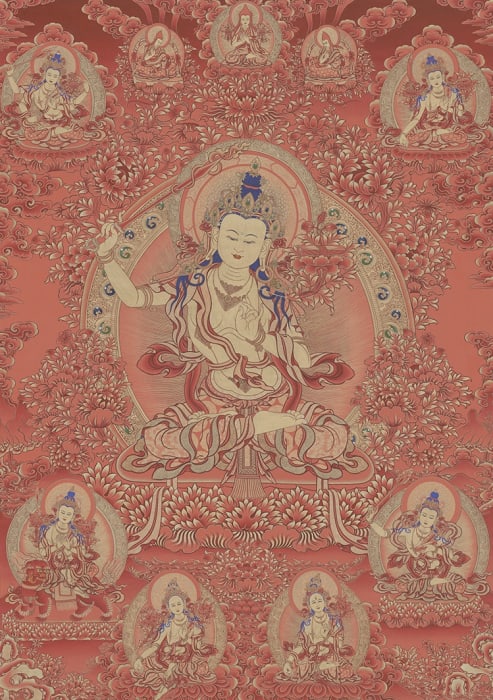 Niangben , Manjushri Bodhisattva (Red Tangka)