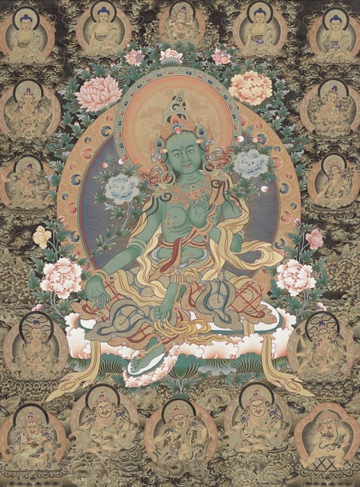Niangben , Green Tara (Black Gold with Other Colors)
