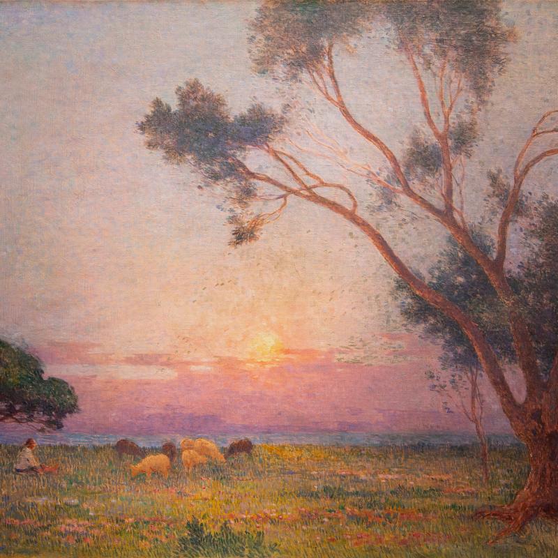 Ferdinand du Puigaudeau, Berger et ses Moutons au Soleil Couchant, Circa 1918