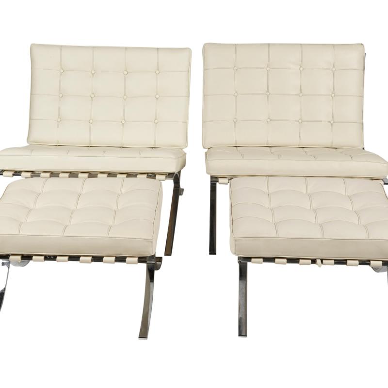 Ludwig Mies van der Rohe, Pair of Barcelona Chairs with Otttomans, Designed 1929, this pair circa 1990s