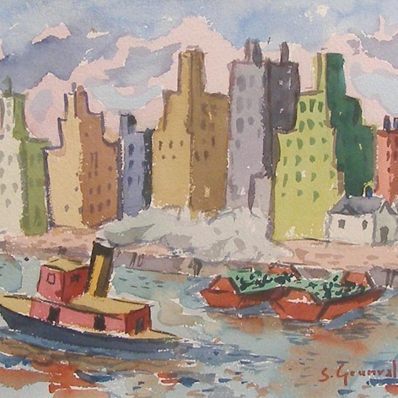 Samuel Grunvald, Skyline, East River, circa 1940