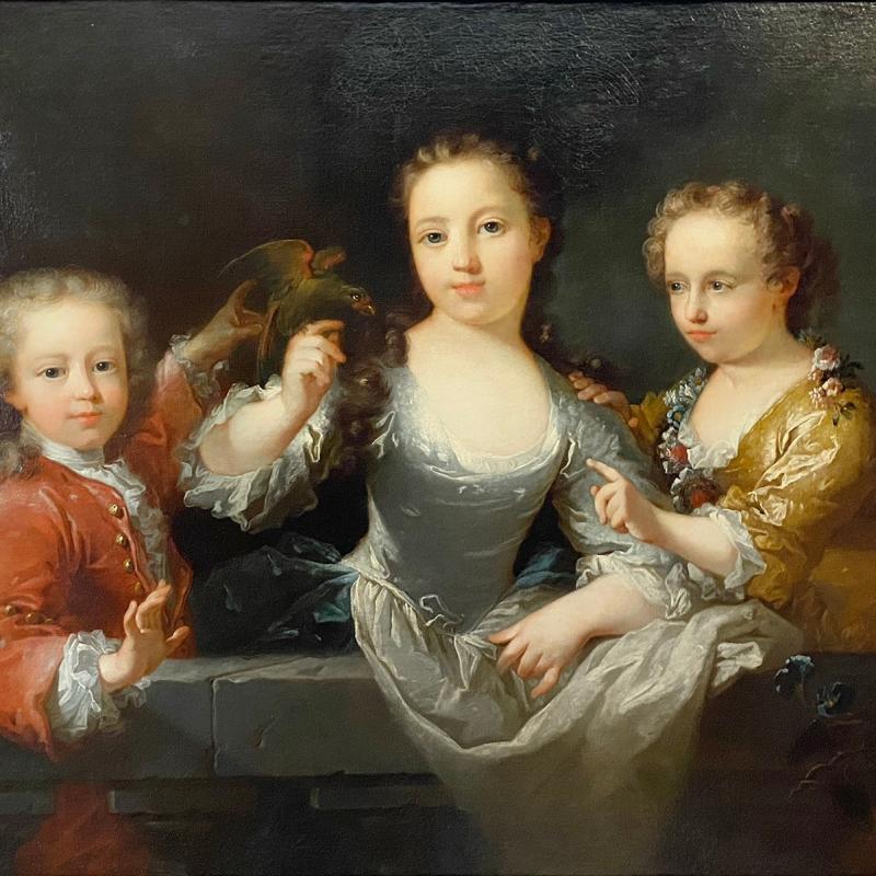 Robert Tournières, Portrait of Three Children with a Parakeet