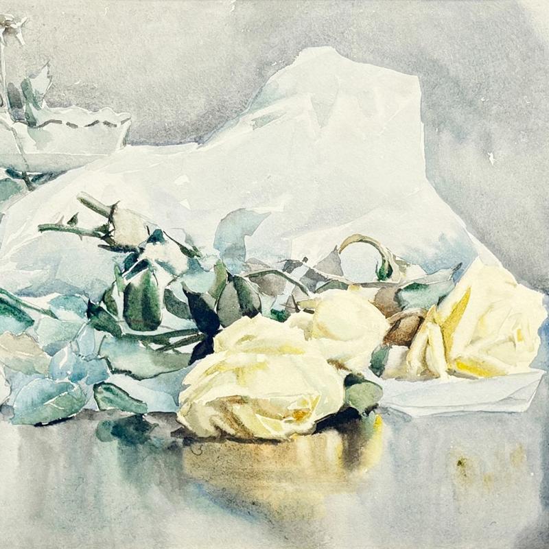 Rhoda Holmes Nicholls, White Roses with Paper
