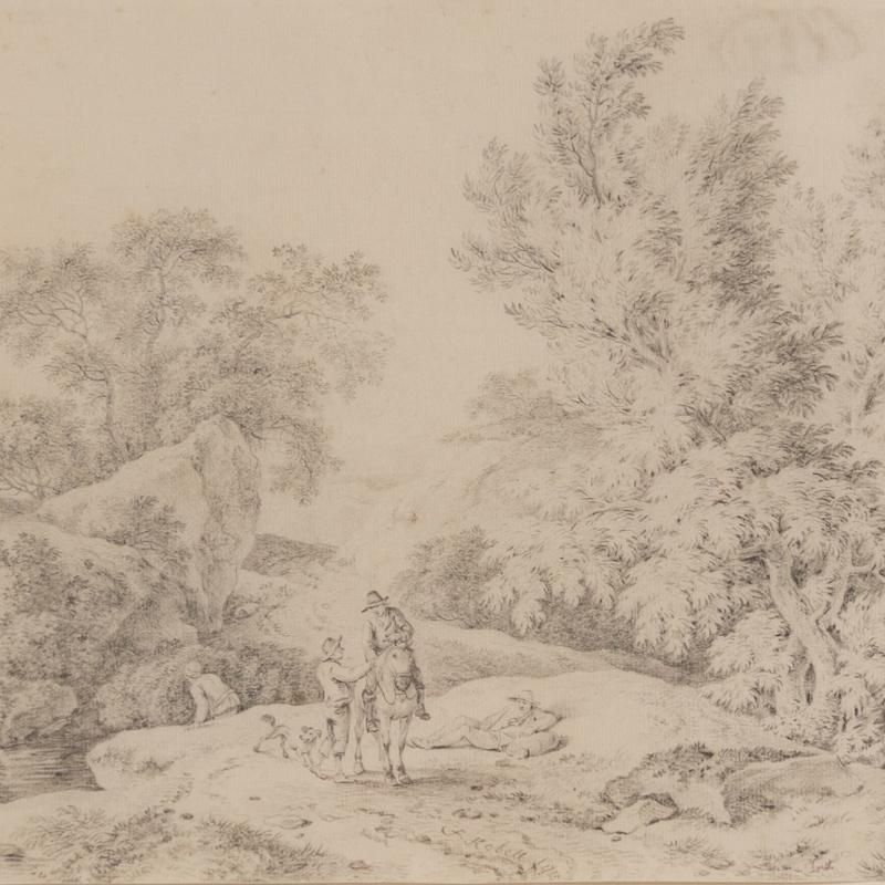 Ferdinand Kobell, Landscape with Travelers Resting, 1`775