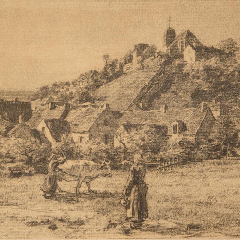 Léon-Augustin L'Hermitte, Paysannes et Vaches Devant le Village de Mont-Saint-Père, Circa 1887