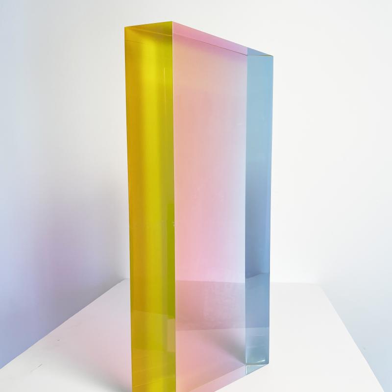A sculpture of clear and colored acrylic, rectangle in form
