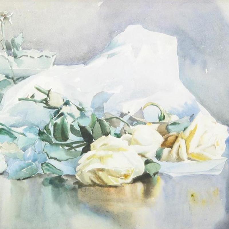Rhoda Holmes Nicholls, White Roses with Paper
