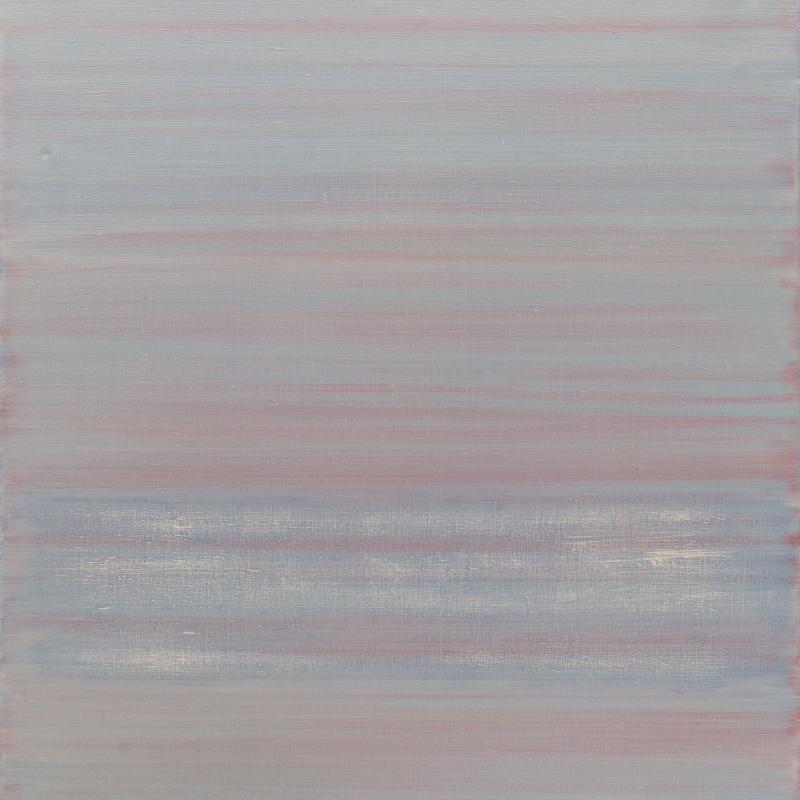 An abstract painting in cool horizontal stripes