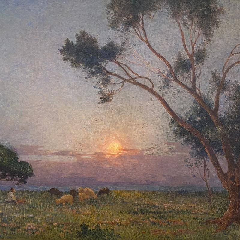 Ferdinand du Puigaudeau, Berger et ses Moutons au Soleil Couchant