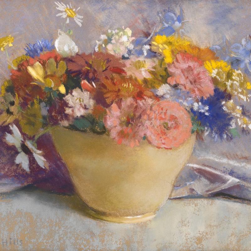 Laura Coombs Hills, Mixed Flowers in a Yellow Vase, c. 1915-1920