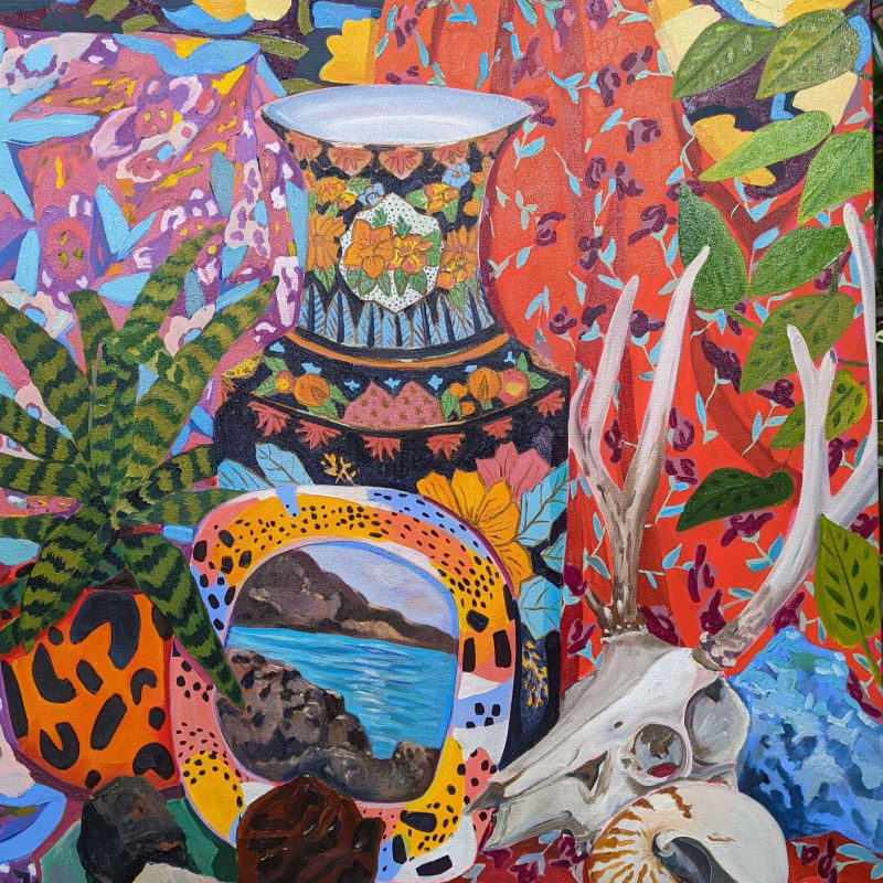 Anna Valdez, Ceramic Frame with Seascape and Decorative Vase, 2021