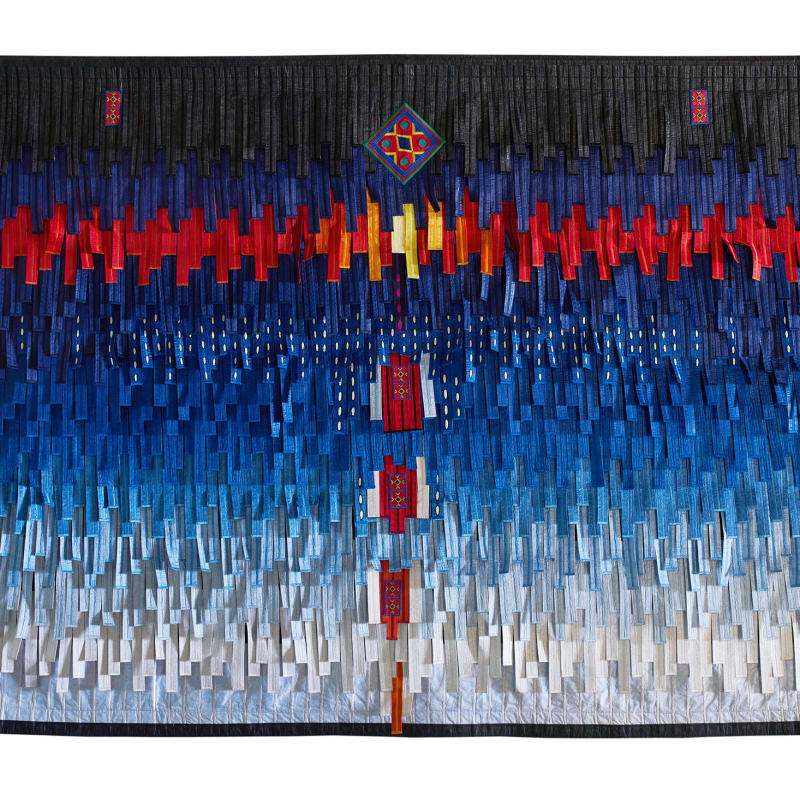 Abdoulaye Konate, Composition en bleu et orange aux motifs arkilla kerka - No 1 , 2020