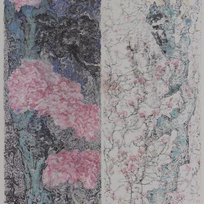 Peng Kanglong 彭康隆, Wild Garden with Peonies and Vines 乱花之牡丹与藤蔓, 2008