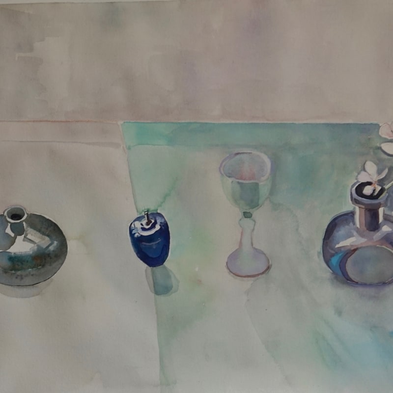 Sophie Knight, Hydrangeas with Hokusai and William Scott in the studio, 2024