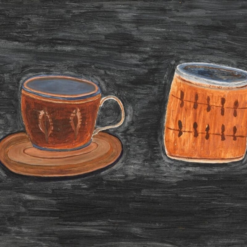 Rachel Nicholson (b. 1934), Orange Mug & Cup on Paynes Gray , 1978