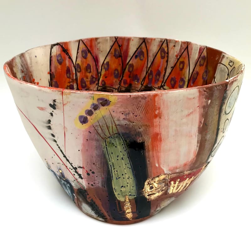Linda Styles, Decorative bowl with warm toned yellow stripes., 2020