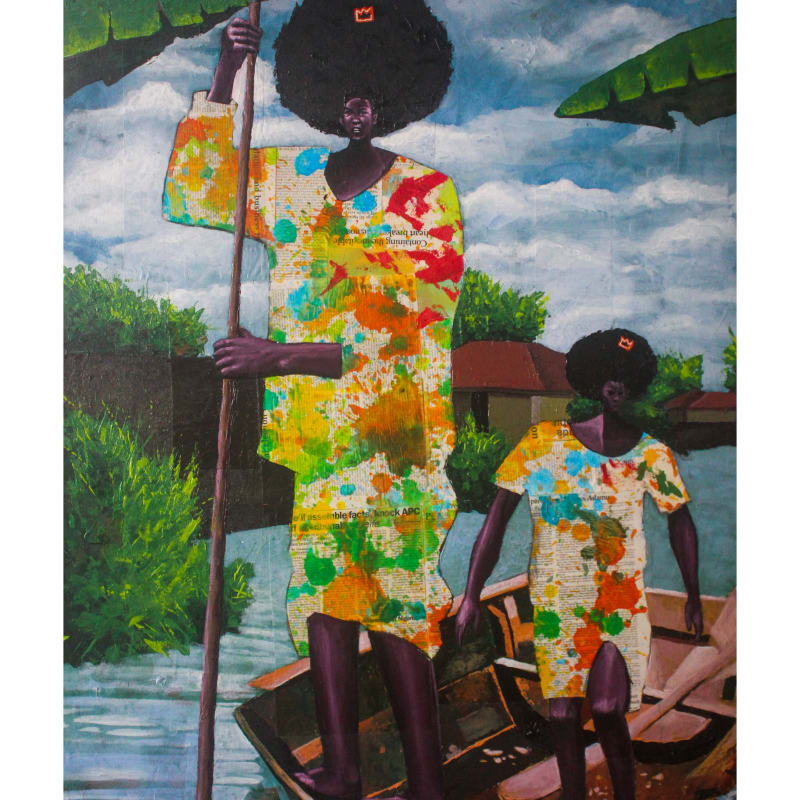 Prosper Aluu  Once upon a time in Graceland, 2023  Mixed media on canvas  133 x 86 cm  52 3/8 x 33 7/8 in
