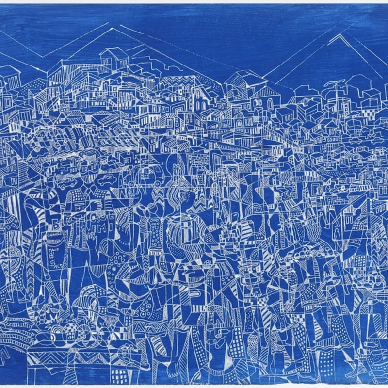 Houston Maludi La vie dans la cité VI Encre de Chine sur papier 69,5 x 50 cm
