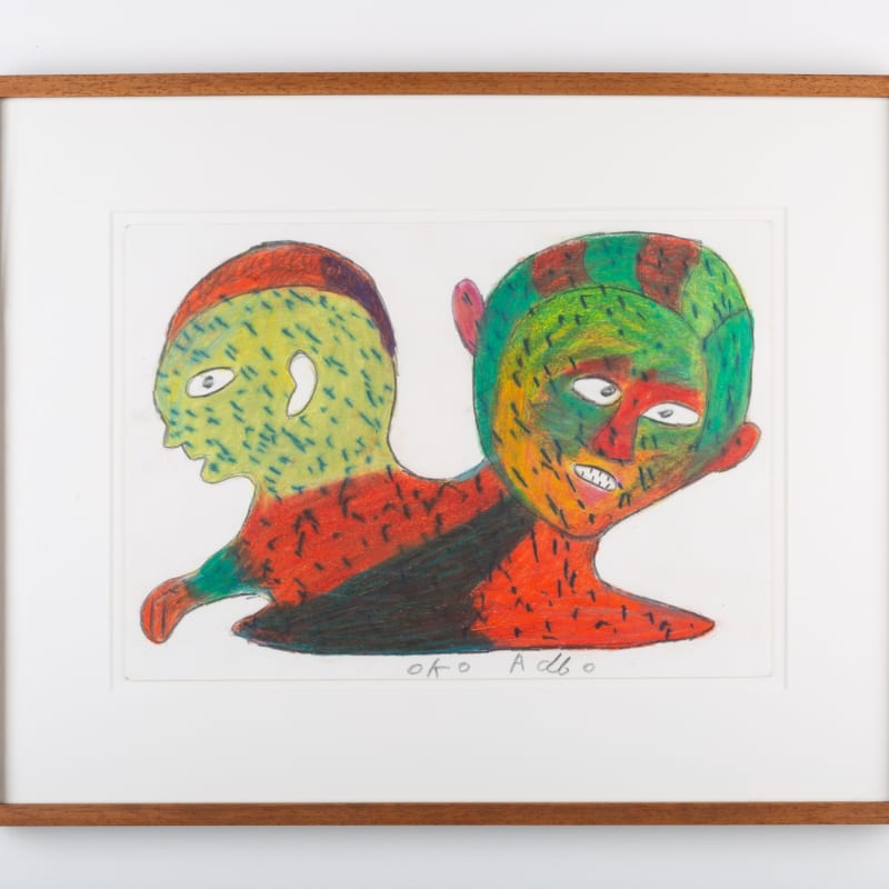 Ataa Oko Sans titre (deux têtes aux petits traits) Crayon et crayon de couleur sur papier 21 x 29,7 cm 8 17/64 x 11 11/16 inches