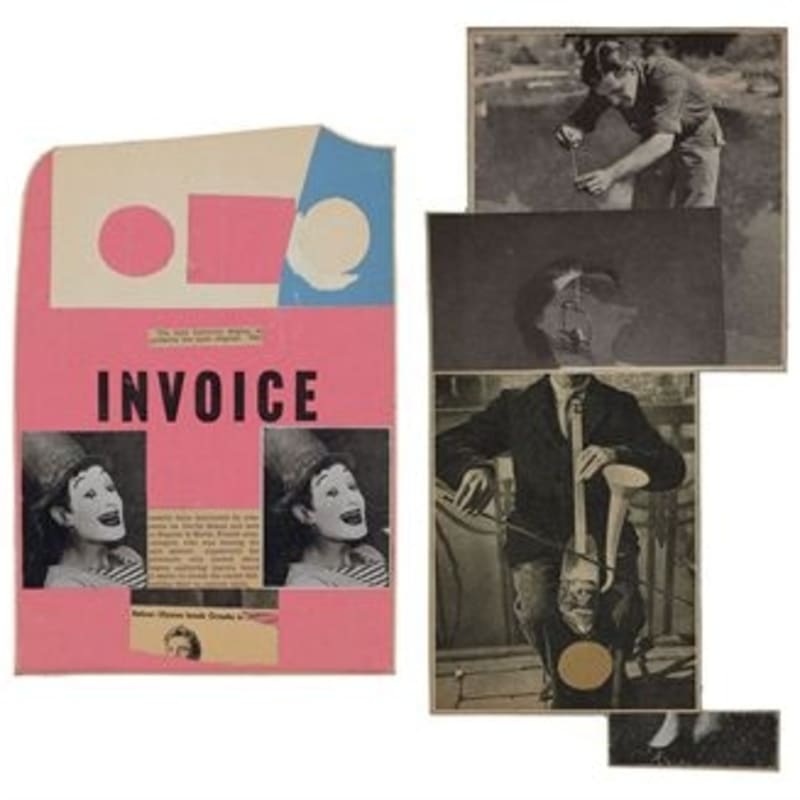 Ray Johnson Sans titre (Moticos with clog and horn) collage de papiers et journaux sur carton découpé 23.5 x 12 cm 9½ x 4 3/4 in
