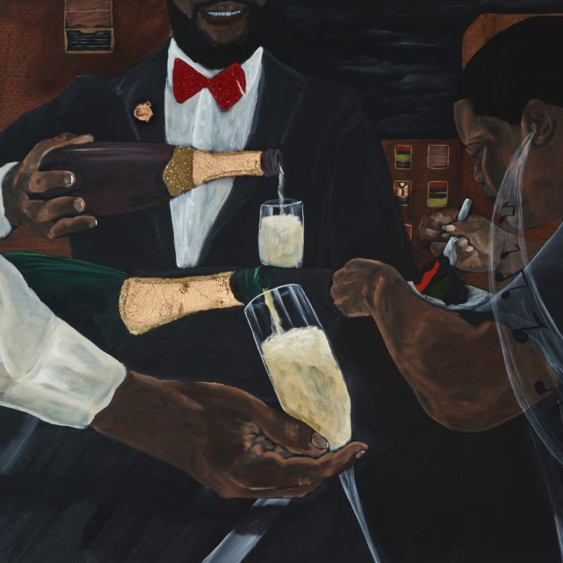 Jammie Holmes Toast, 2024 Acrylic, glitter, and gold leaf on canvas 41 x 63 7/8 inches 104.1 x 162.2 cm (JHO.20719)