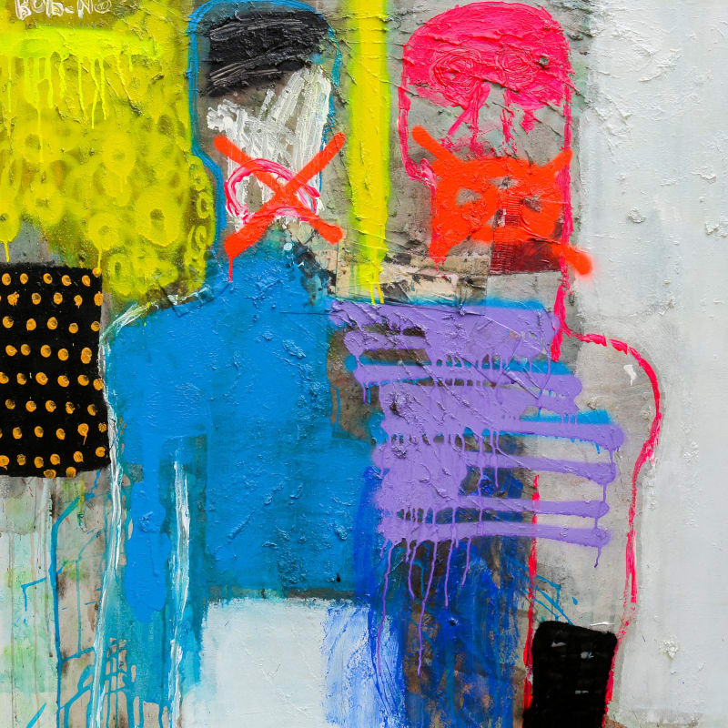 Bob-Nosa - Shut-up - 2019 - 122cm H x 107cm W - Acrylic and spray paint on textured canvas