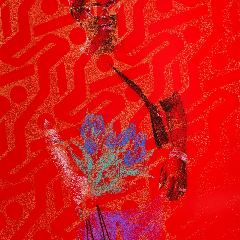 Evans Mbugua - Series "Flower Power" - Coeur de Fleurs Généreux - 2021 - 110cm H x 90cm W - Handmade oil painting on plexiglass