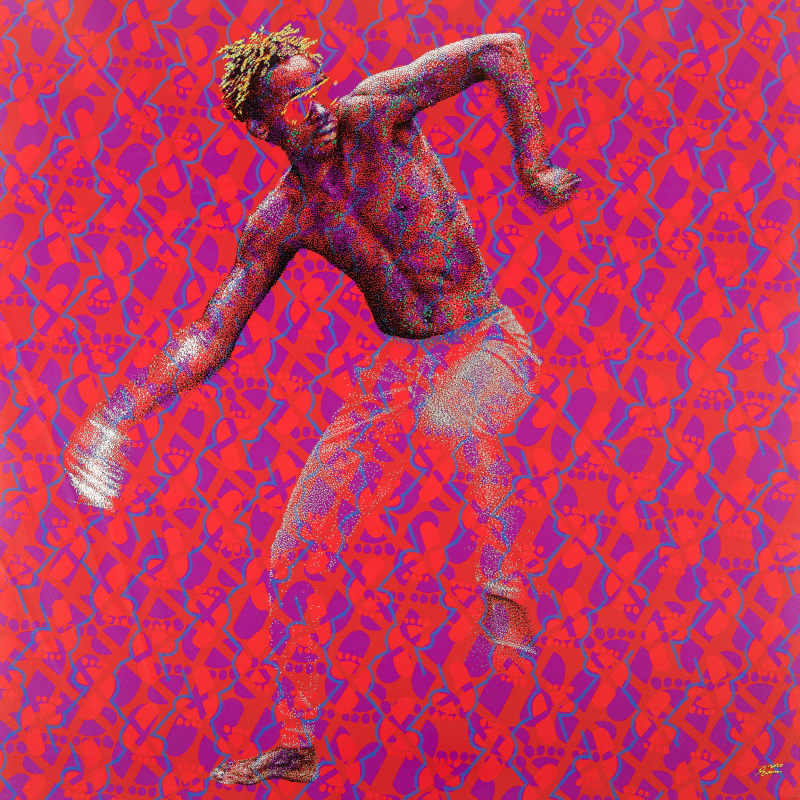 Evans Mbugua - Don't slow me down if I'm going too fast - 2020 - 100cm x 100cm - Oil on plexiglass & photo paper