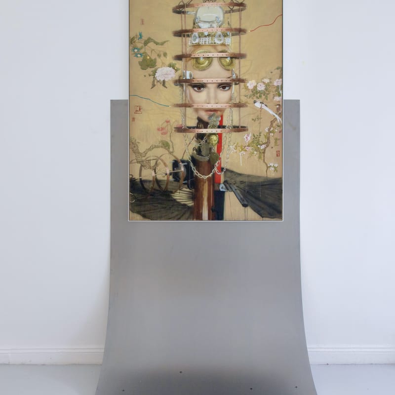 Hua International_Art Cologne_N26_Tong Kunniao_6.jpgTong Kunniao童昆鸟, The Controller under Control No.1被控制的控制者1号, 2022.acrylic on silk, papermetal sheet, painting: 102 x 162 cm (framed)metal sheet: 250 x125 cm. Courtesy of the artist and Hua International.