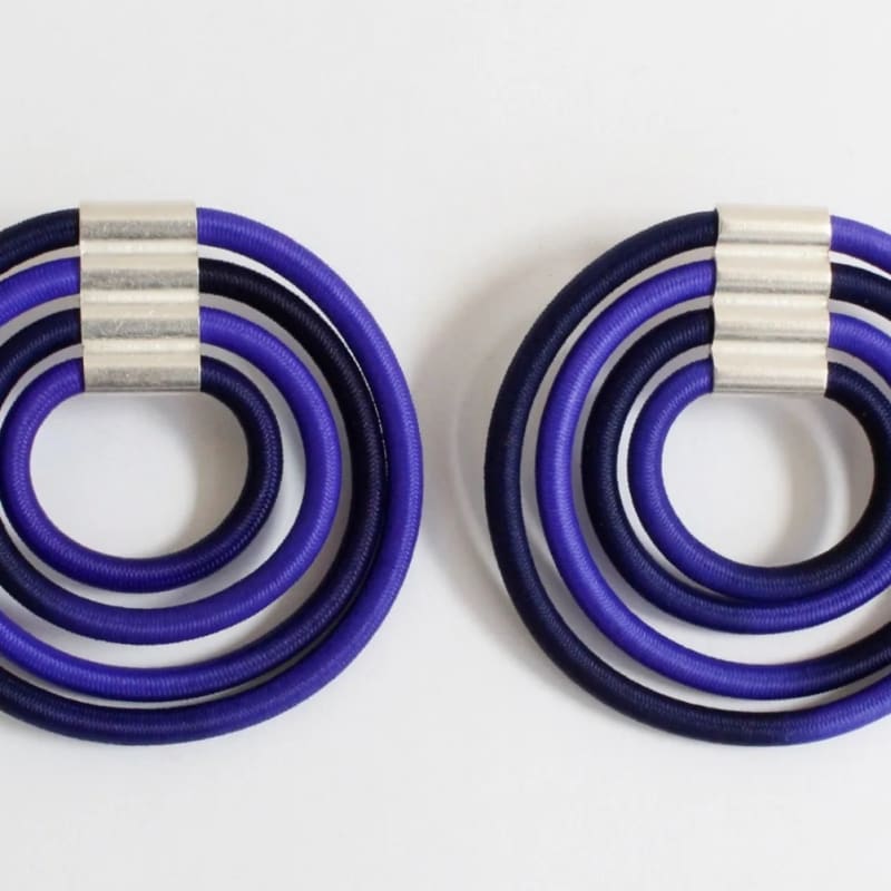 Gilly Langton Royal Navy Spin earrings made from silver and elastic.