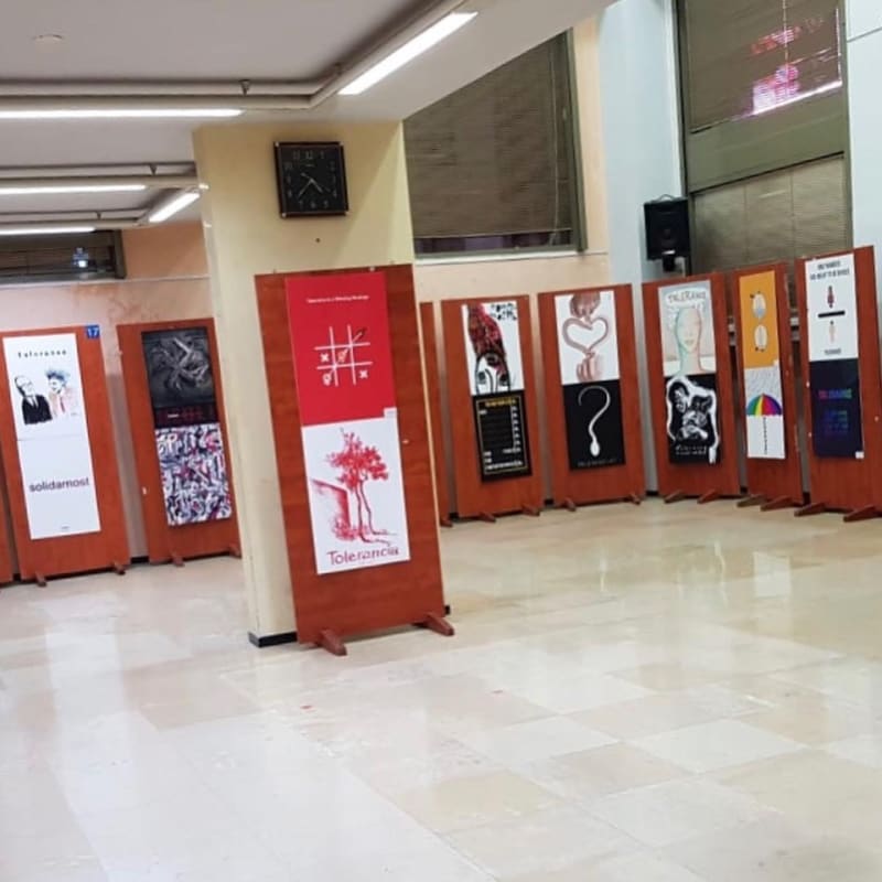 Exhibition installation, including the artist's work "Friends Not Food," at the Tolerance Poster Show in Beirut